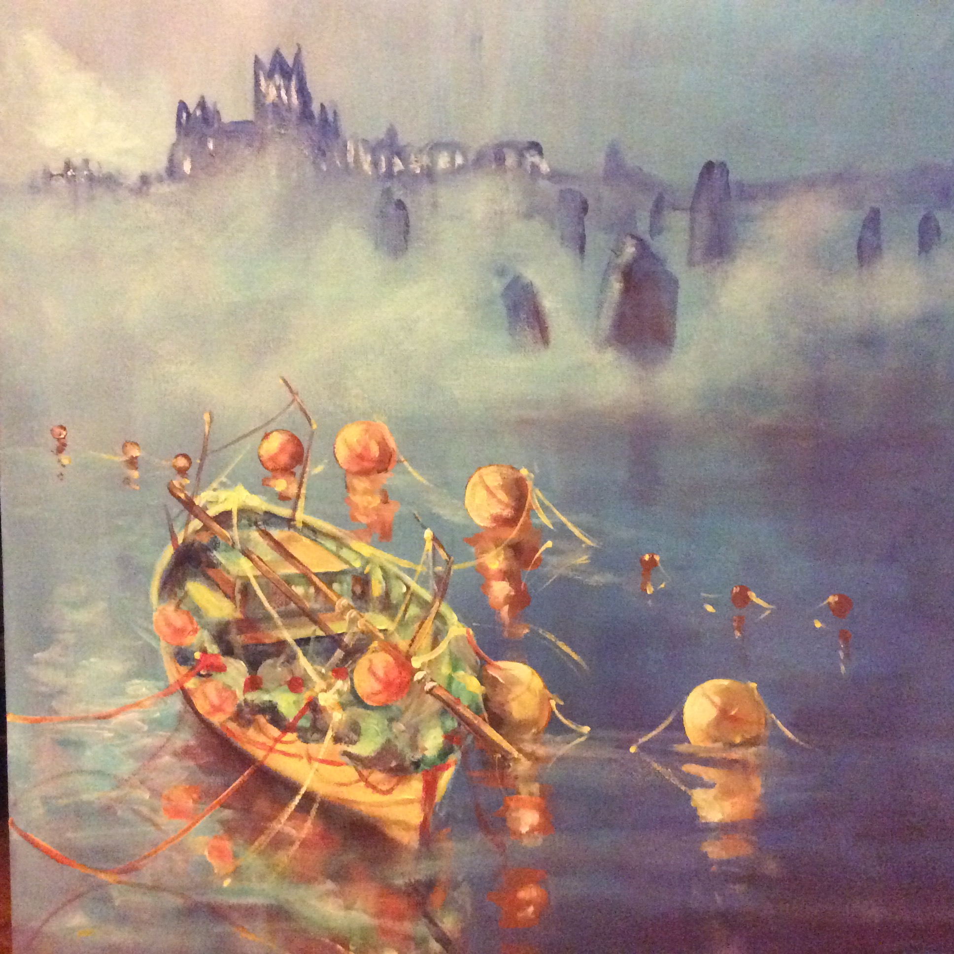 A misty morning boat scene at whitby abbey